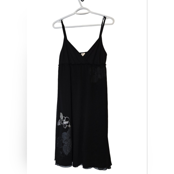 Roxy Black Floral Slip Dress L | Beach Cover Up | Vacation Cruise Resort Wear - Picture 1 of 6